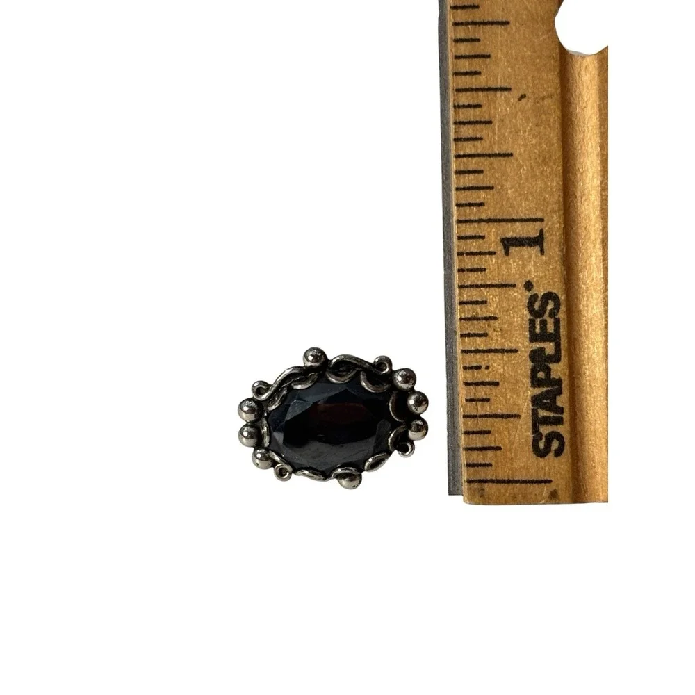 Vintage Sterling Silver Black Hematite Ornate Beaded Frame Screw Back Earrings